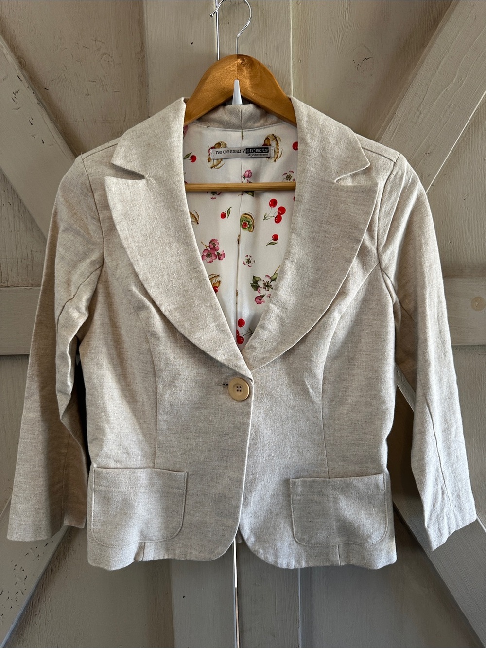 Necessary Objects Linen Blend Pant Suit Size M/6 Beige Oatmeal Blazer Trousers - Picture 12 of 16